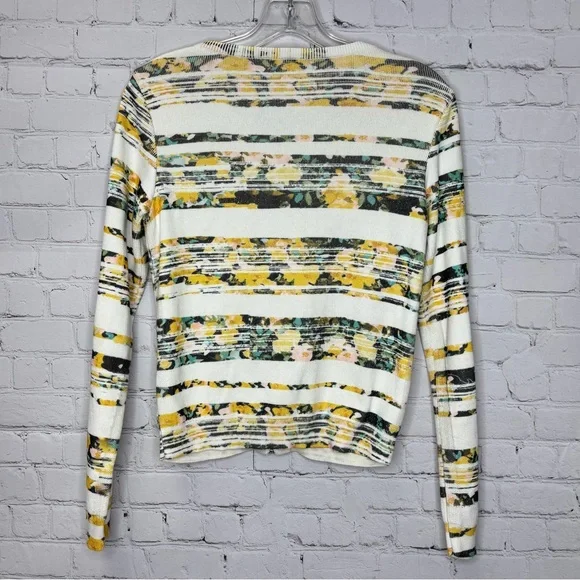 Anthropologie Moth Array Floral Striped Zip Front Knit Cardigan Sweater - Picture 3 of 5